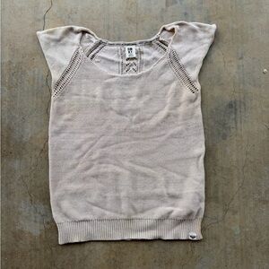Roxy L Beige Crochet Cap sleeve top